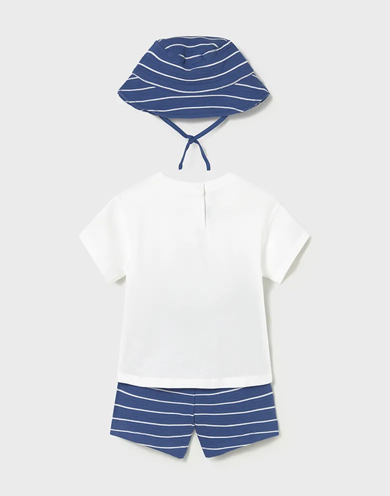 Дитячий комплект Mayoral: футболка, панама і шорти білі з синім — Photo 6
