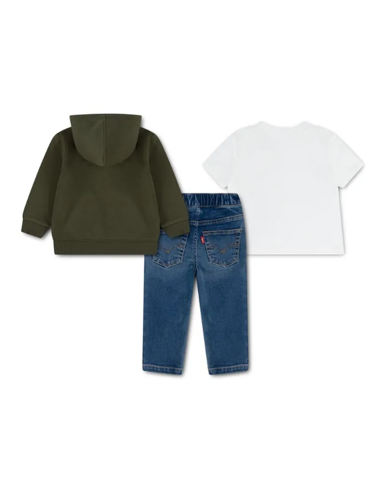 Дитячий комплект Levi's: штани, футболка і пуловер зелений — Photo 6